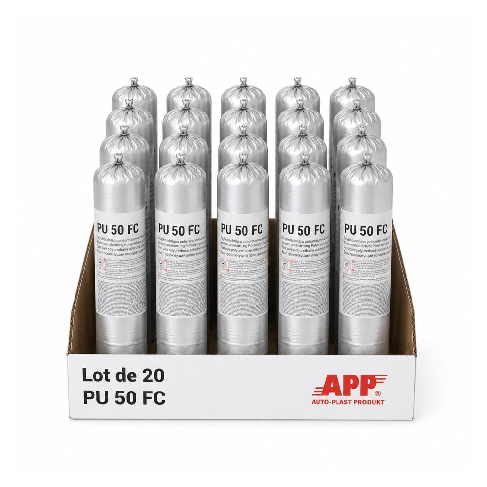 Lot de Mastic-colle polyuréthane pour carrosserie APP PU 50 FC - Prise rapide, sachet, 600 ml