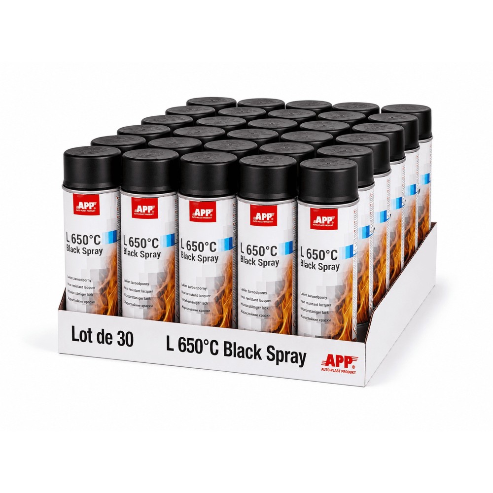 Lot de Peinture haute température noire en bombe APP L 650°C Black Spray - Résiste jusqu’à 650°C, sans primaire, 400 ml