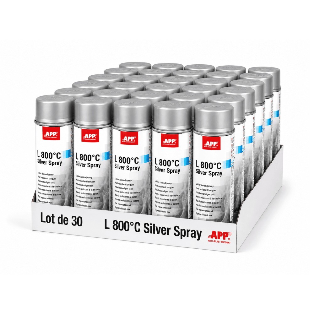 Lot de Peinture haute température argentée en bombe APP L 800°C Silver - Résiste jusqu’à 800°C, 400 ml