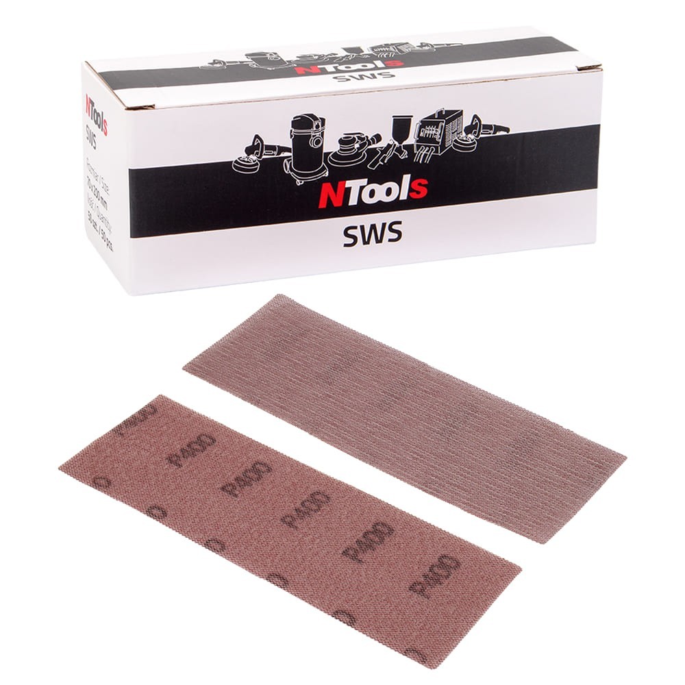 Bande abrasive en maille auto-agrippante NTools SWS - Grain agressif, 70 x 198 mm, 50 pièces
