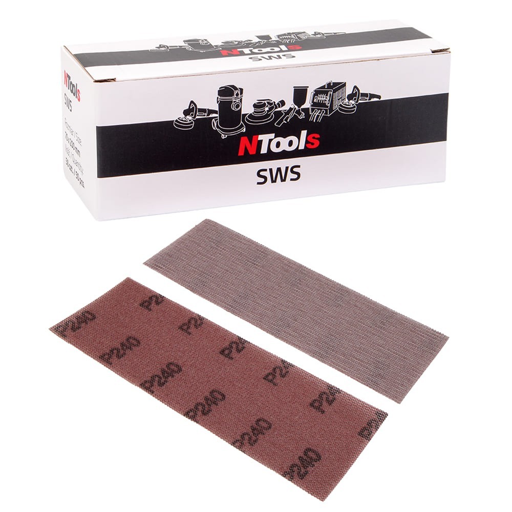 Bande abrasive en maille auto-agrippante NTools SWS - Grain agressif, 70 x 198 mm, 50 pièces