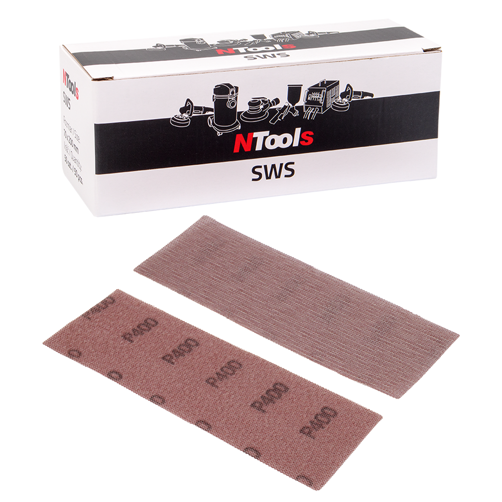 Bande abrasive en maille auto-agrippante NTools SWS - Grain agressif, 70 x 198 mm, 50 pièces