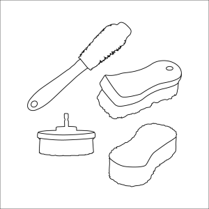 Eponge, brosse et chiffon